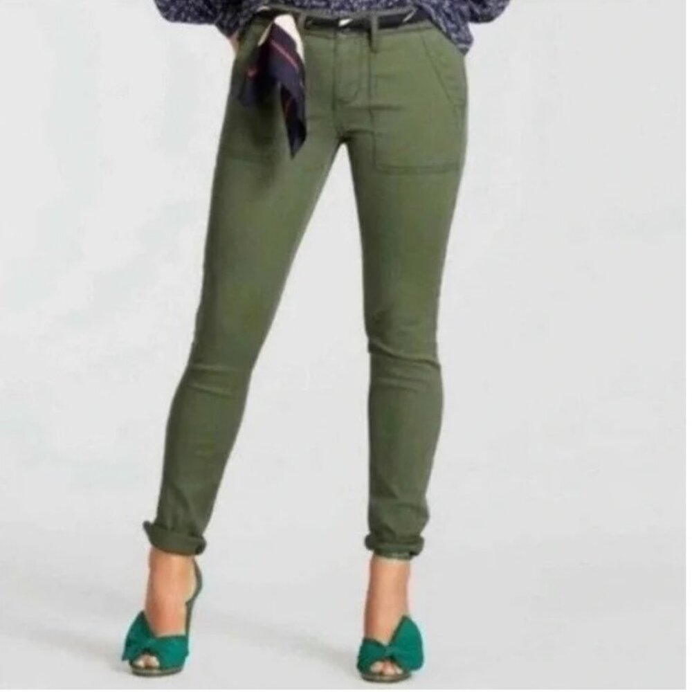 CAbi The Quest Skinny Ankle Olive Green Stretch Cords Womens Size 4 Cotton Blend